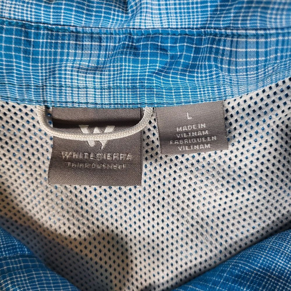 White Sierra Men's Large Outdoor Hiking Short Sleeve Blue Plaid Button Shirt - Picture 2 of 8